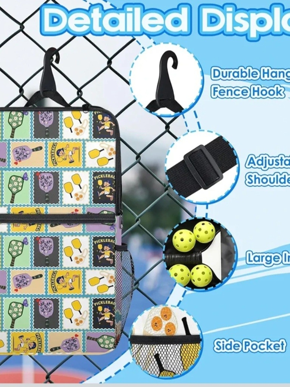 PATTERNFUL Pickleball Backpack Bag for Women Men Cute Stamp Print Multi-Pocket